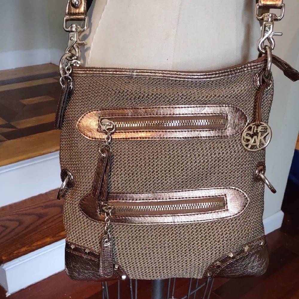 The Sak Metallic Bronze and Tan Crossbody Bag